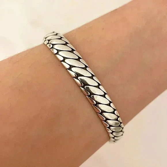 925 Sterling Silver Cuff Bracelet Silver Bangle Chunky Open Cuff Bracelet - Picture 6 of 6